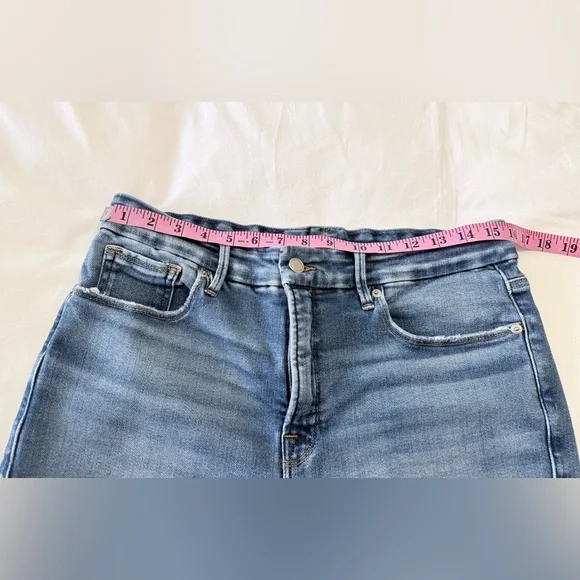 Good American | SZ 14/ 32 | Straight Jeans Indigo Blue | Cropped Distressed - Picture 5 of 9